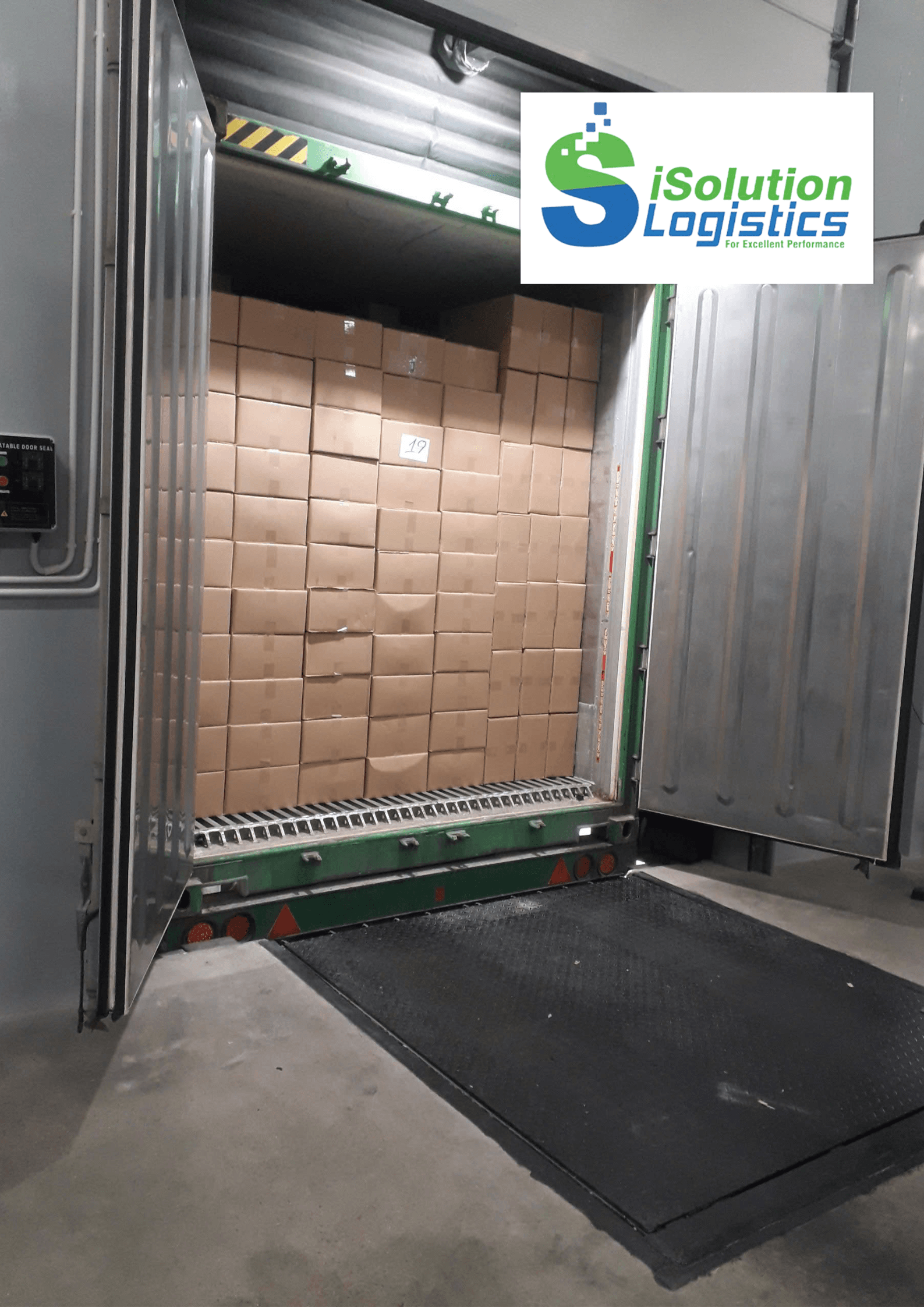 Reefer container loaded with stacked cartons, iSolution Logistics